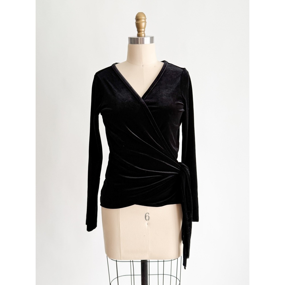 J. Jill Velvet Wrap Top Side Tie Holiday Evening Small Black Long Sleeve Stretch